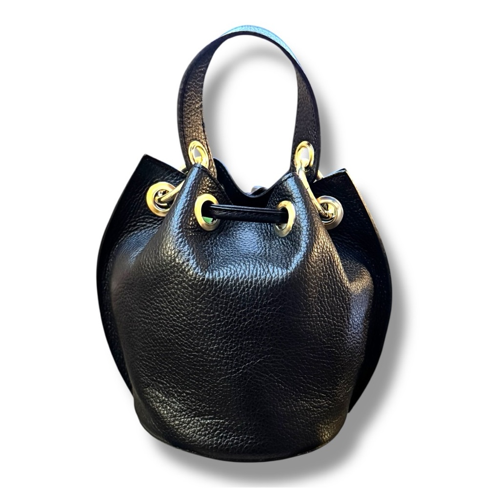 ANNA PAOLA Black Leather Mini Bucket Bag with Gold Chain - Picture 4 of 9